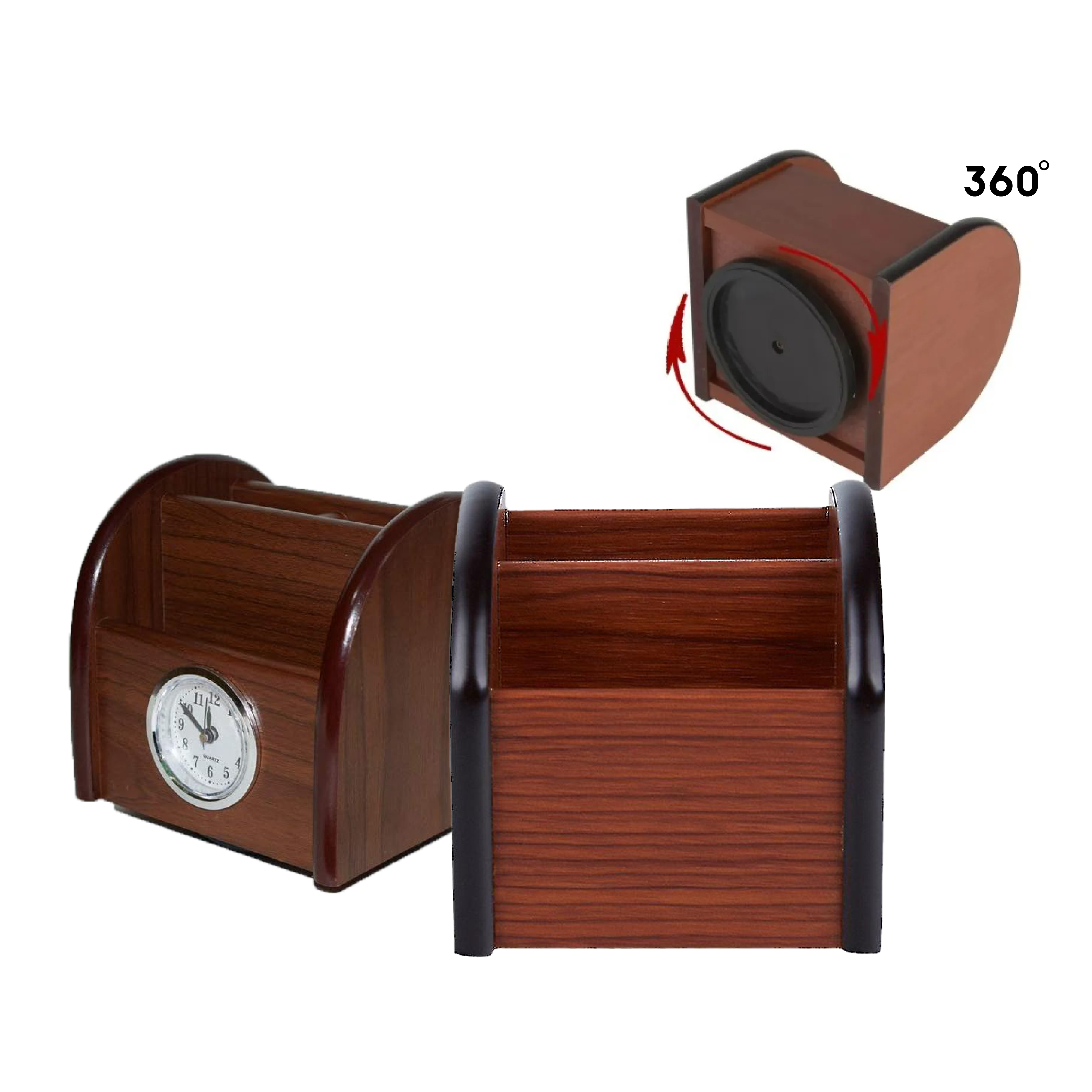 علبة اقلام خشب بني مع ساعة 38-5