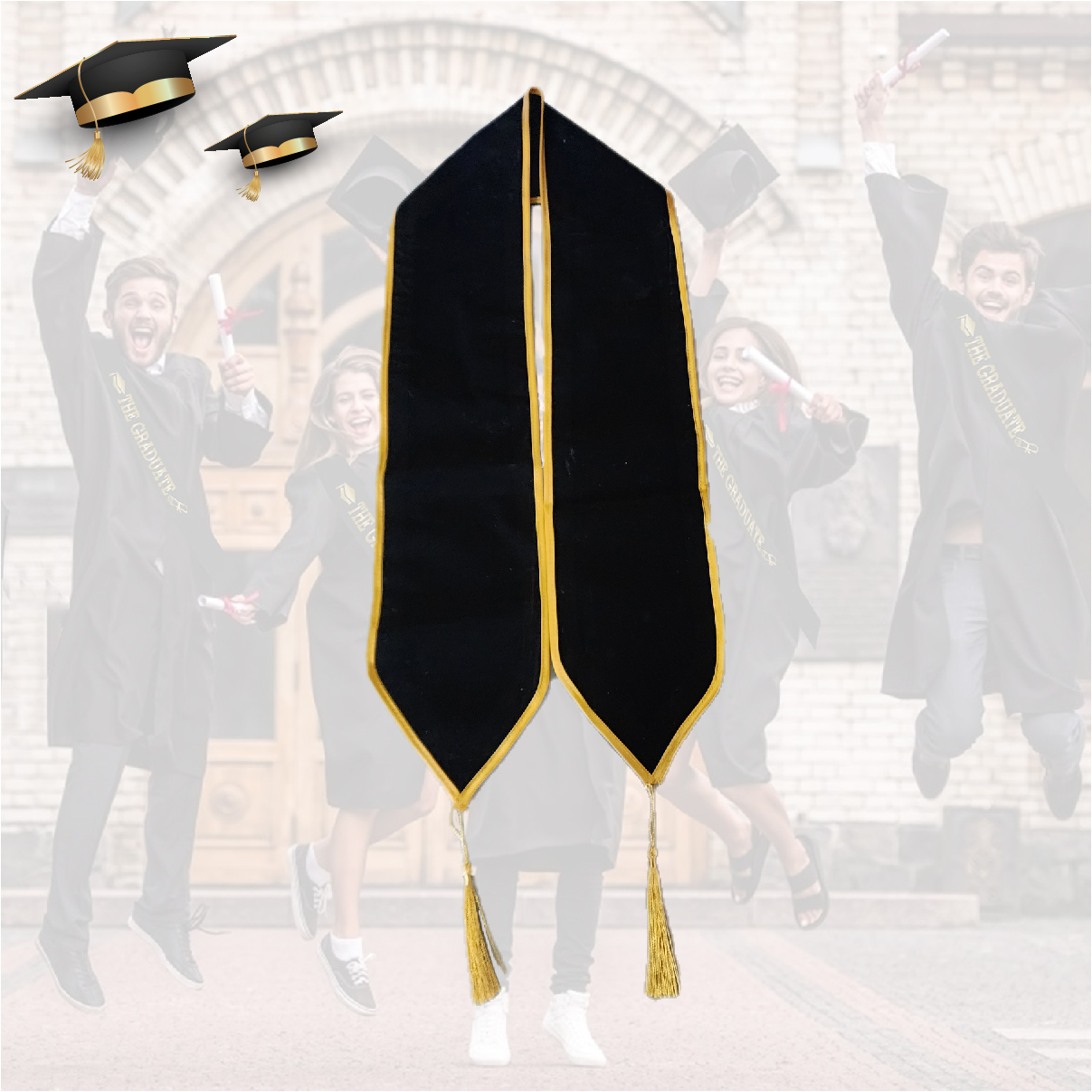 وشاح تخرج مخمل اسود مع هدب 2702-7 / 3211-1