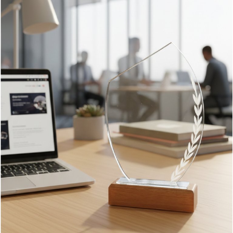 درع كريستال قاعدة خشب مستطيل 3526-2