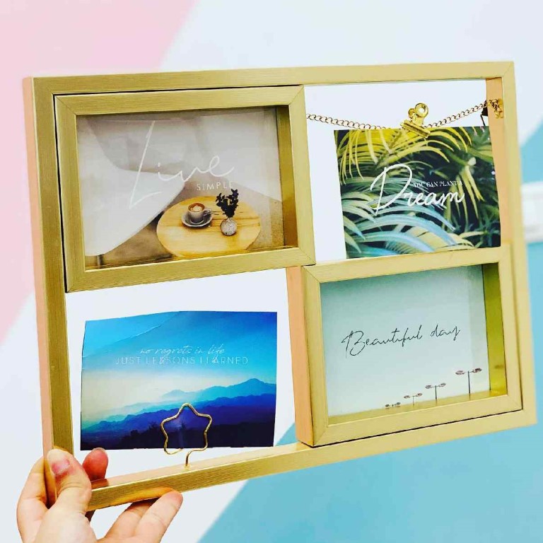 فريم صور تعليق 4 صور ذهبي 191-10